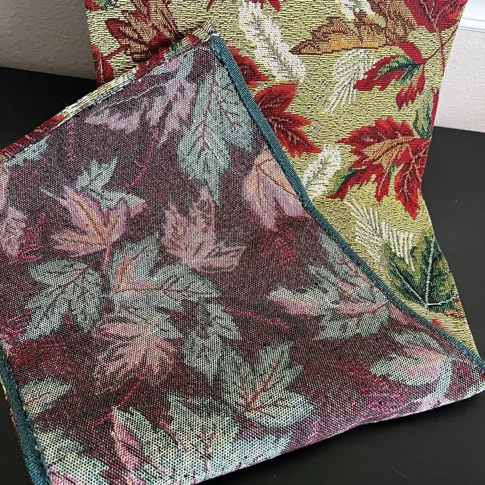 Vintage Tapestry Table Runner Autumn Fall Leaves Orange Red‎ Yellow 12x68